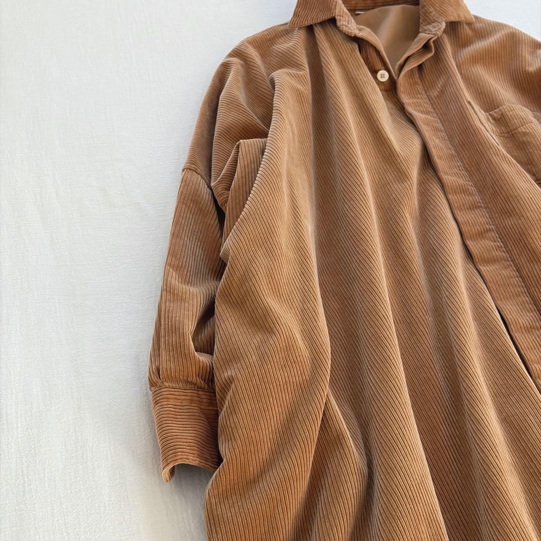45R ▲∴☻ シャツコーデュロイのビッグシャツドレス ワンピース 定価5.3万