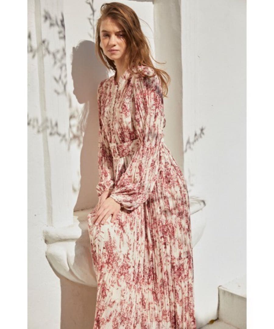 新品Estella.K Jane Belted Dressプリーツプリントドレス