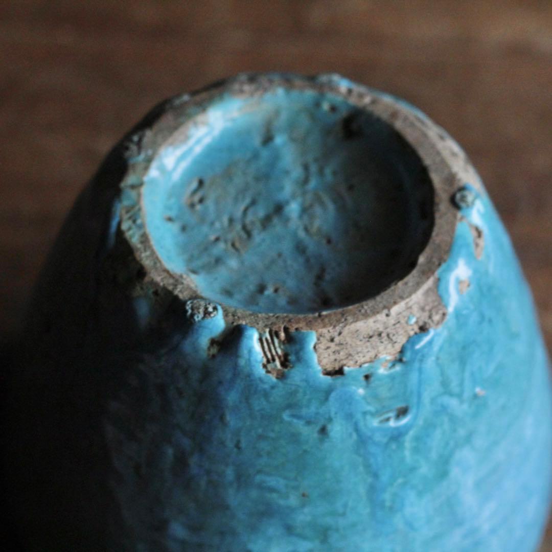 鮮やかな ターコイズブルー 壺 古道具 アンティーク 花器