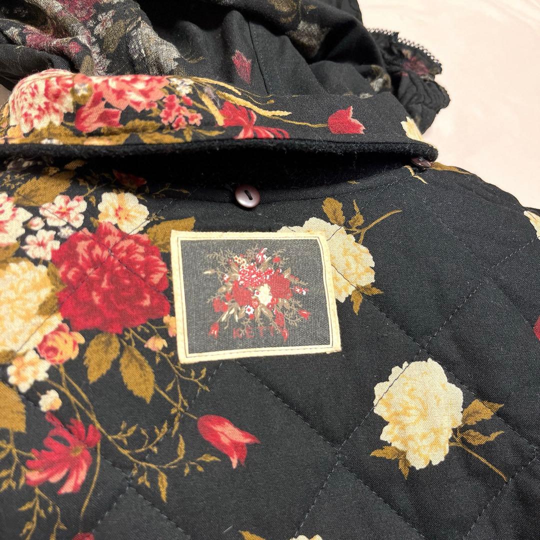 ketty リバーシブル ブルゾン ジャンパー 刺繍 花柄 フード ワッペン　黒