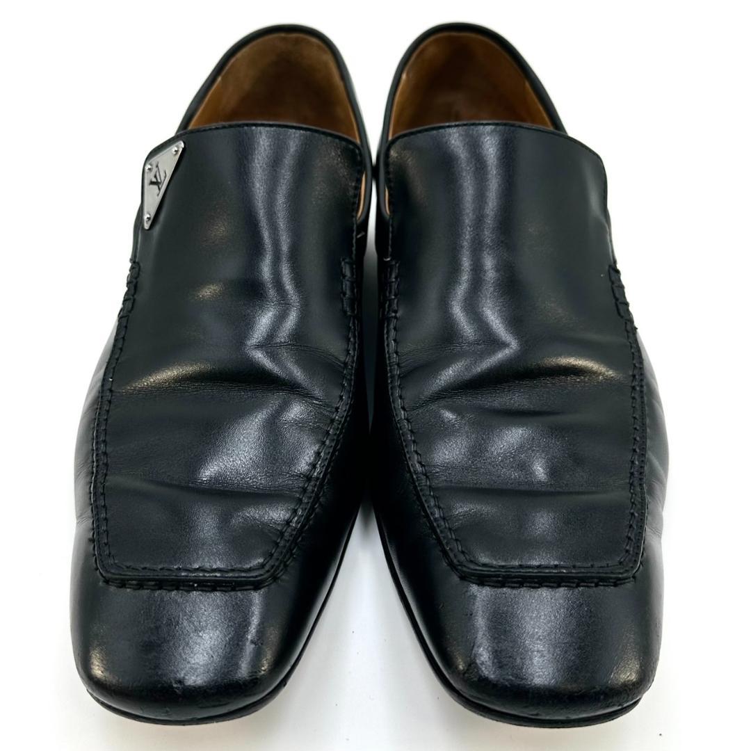 ルイヴィトン LVロゴプレート ビジネスシューズ ローファー 革靴 ブラック