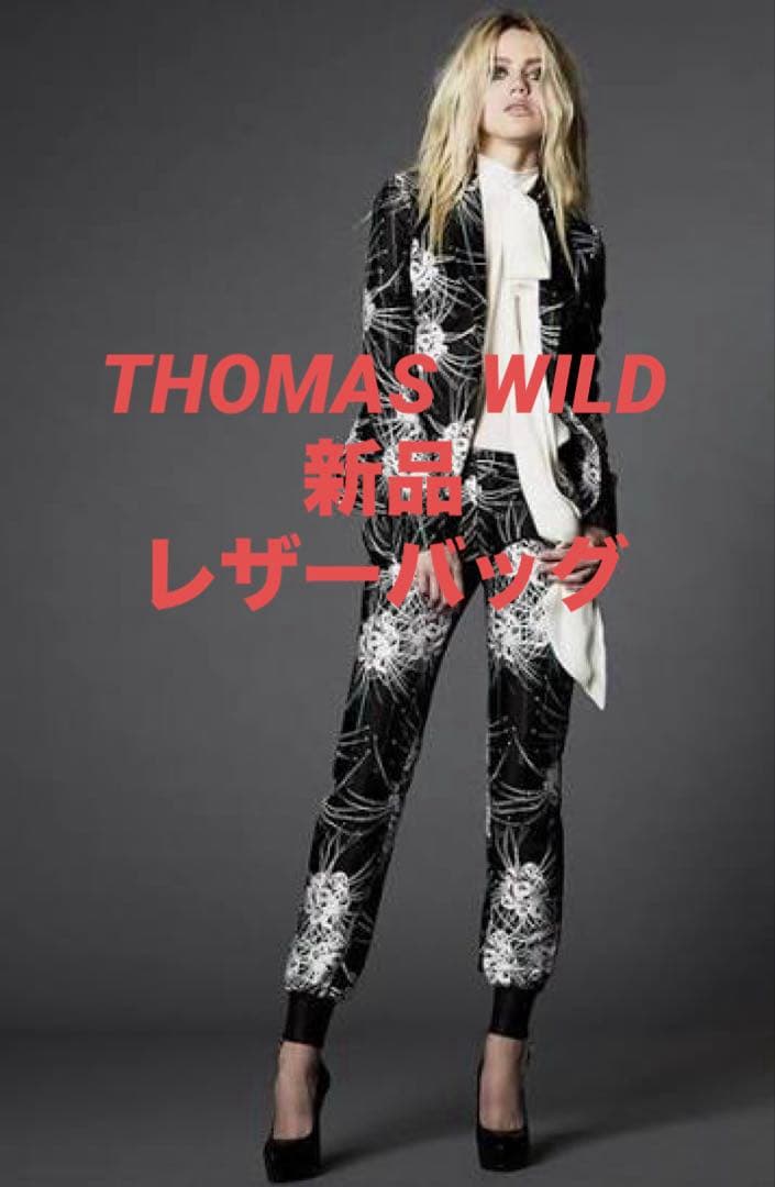 トーマスワイルドTHOMAS WILDスカル新品レザー&シルク大ショルダーバッグ