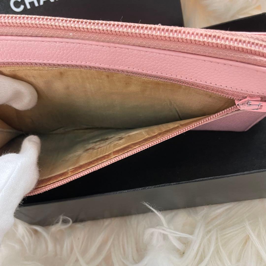 CHANEL シャネル キャビアスキン ラウンドジップ 財布 ピンク