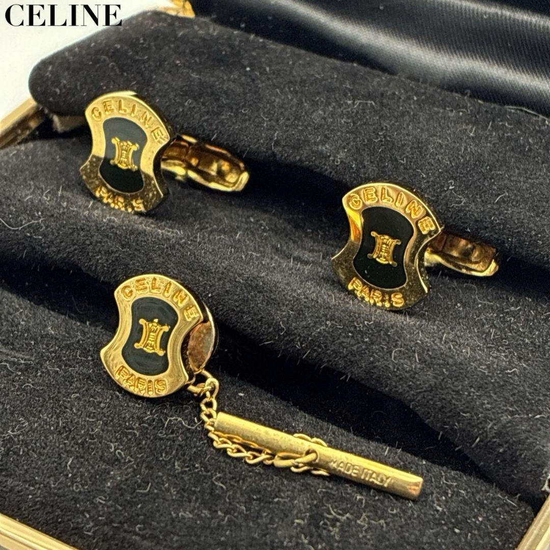 美品✨CELINE セリーヌ カフリンクス ネクタイピン マカダム トリオンフ