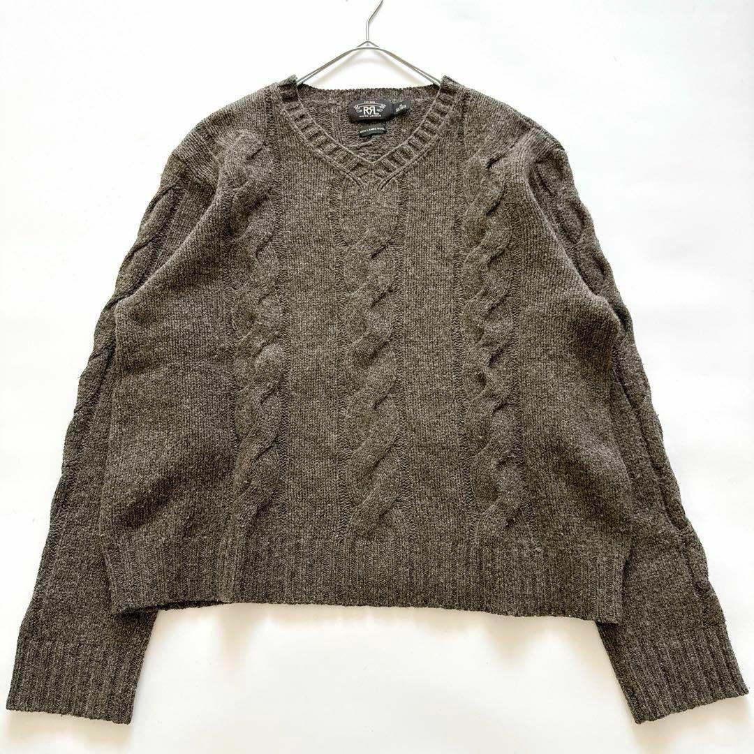 希少✨️RRL アランニット ラムウール Vネック ケーブル グレー XL