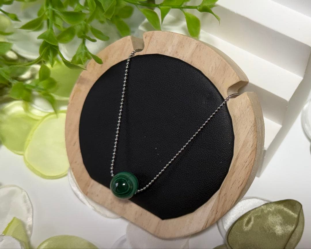 【5A 天眼マラカイト】孔雀石 12mm ネックレス 守護・魔除け｜316L