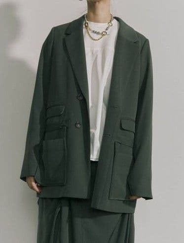 UN3D.　レイヤードポケットジャケット　グリーン　アンスリード