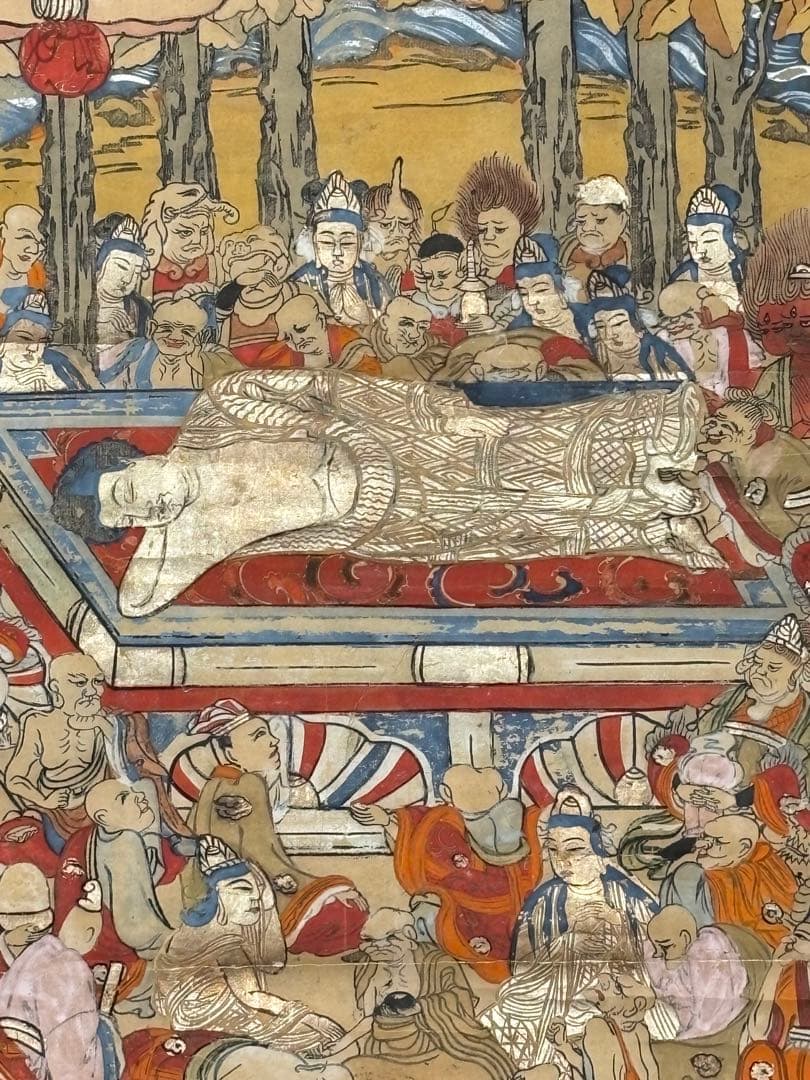 「大型彩色木版図 釈迦涅槃図」1枚|仏陀 仏教美術 仏像 和本 江戸時代