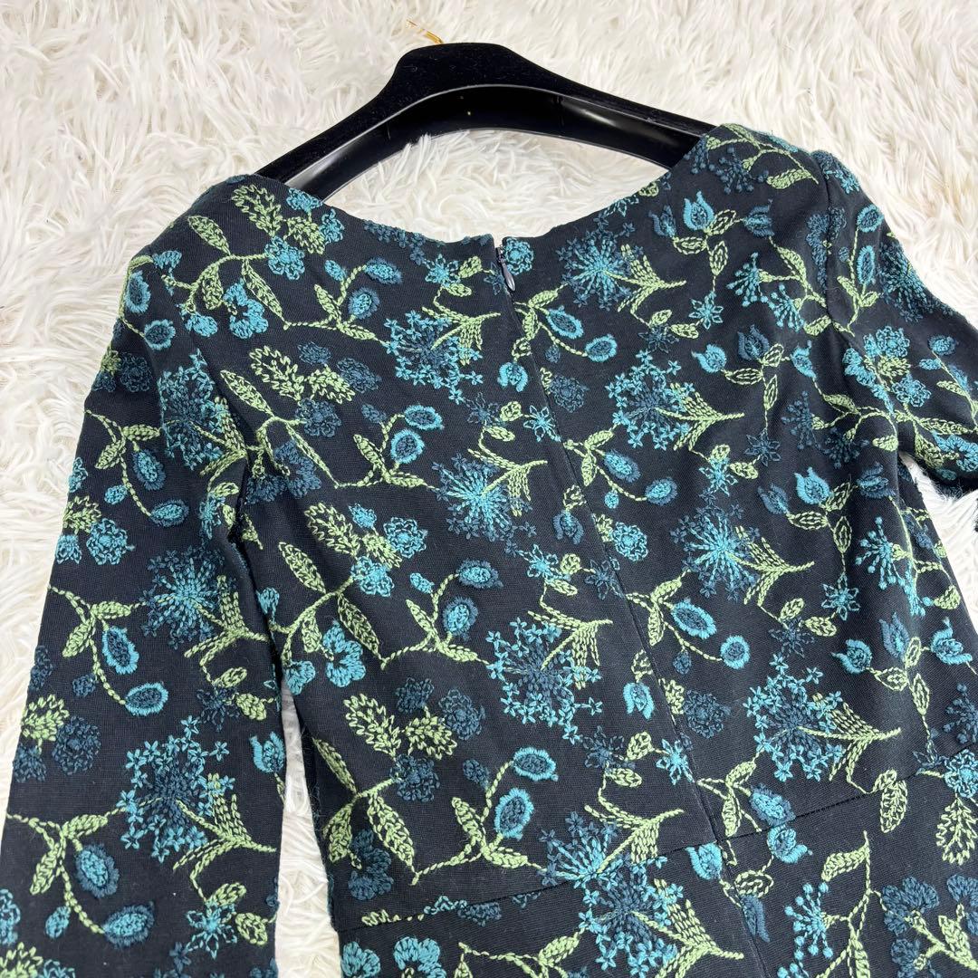 美品　シビラ　ロングワンピース　ボタニカル　花柄　刺繍　インナー付　長袖　M