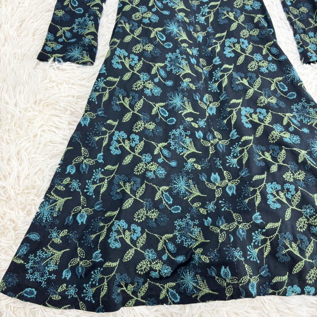 美品　シビラ　ロングワンピース　ボタニカル　花柄　刺繍　インナー付　長袖　M