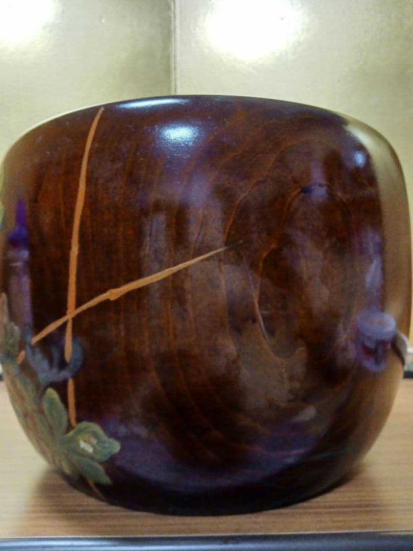 『超美品』火鉢　けやき　高級 蝶々　蒔絵　アンティーク　雑貨　骨董　古民具　加賀