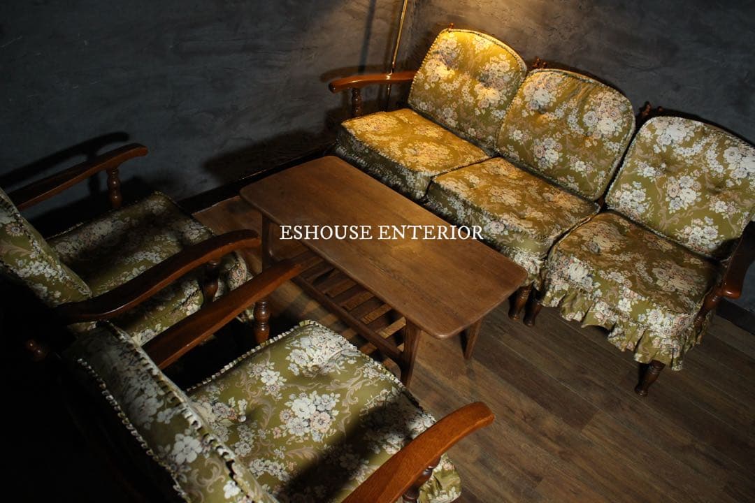 首都圏送無料〜穂高約40万　極上プリーツスカート3人掛け　オリーブグリーン