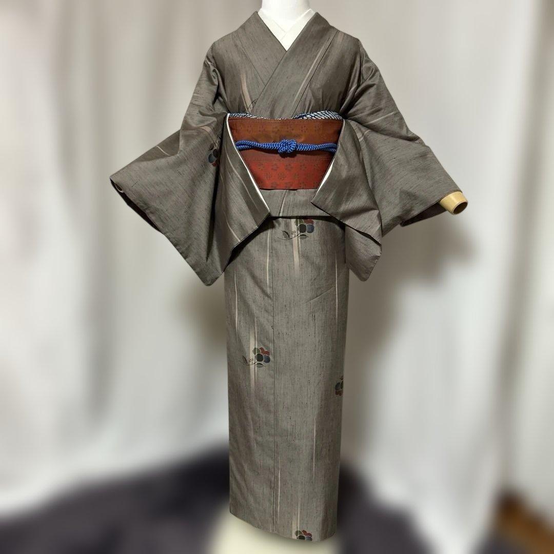 未使用近い　美品　袷　正絹　生紬　小紋　フルセット　美品西陣名古屋帯