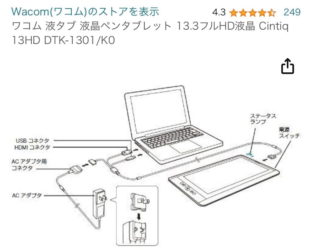 【Wacom ワコム】CINTIQ DTK-1301/K0 液タブ　ペンタブ