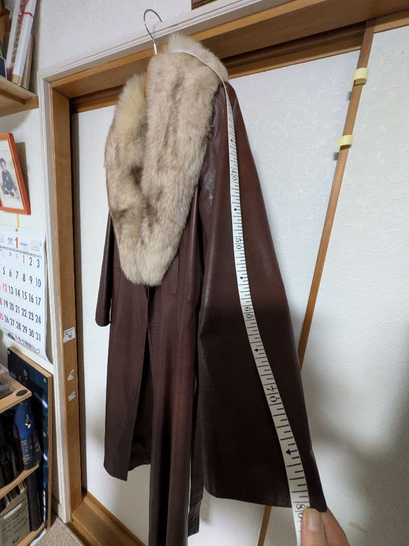 ​最高級Partina パルティナ 牛革 ロングレザーコート ファー付 Aライン