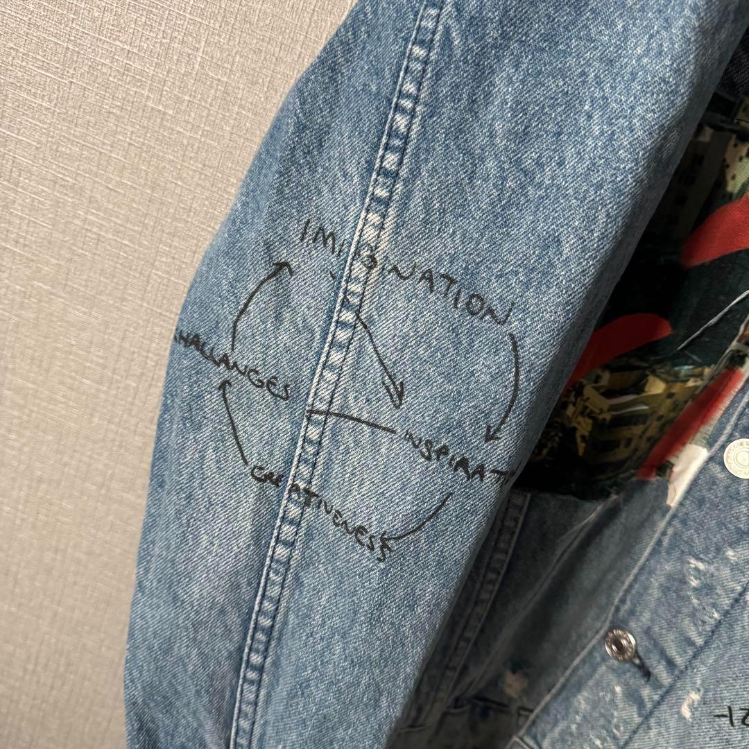 超個性的★ZARA ザラ デニムジャケット アートデザイン ダメージ加工 M 青