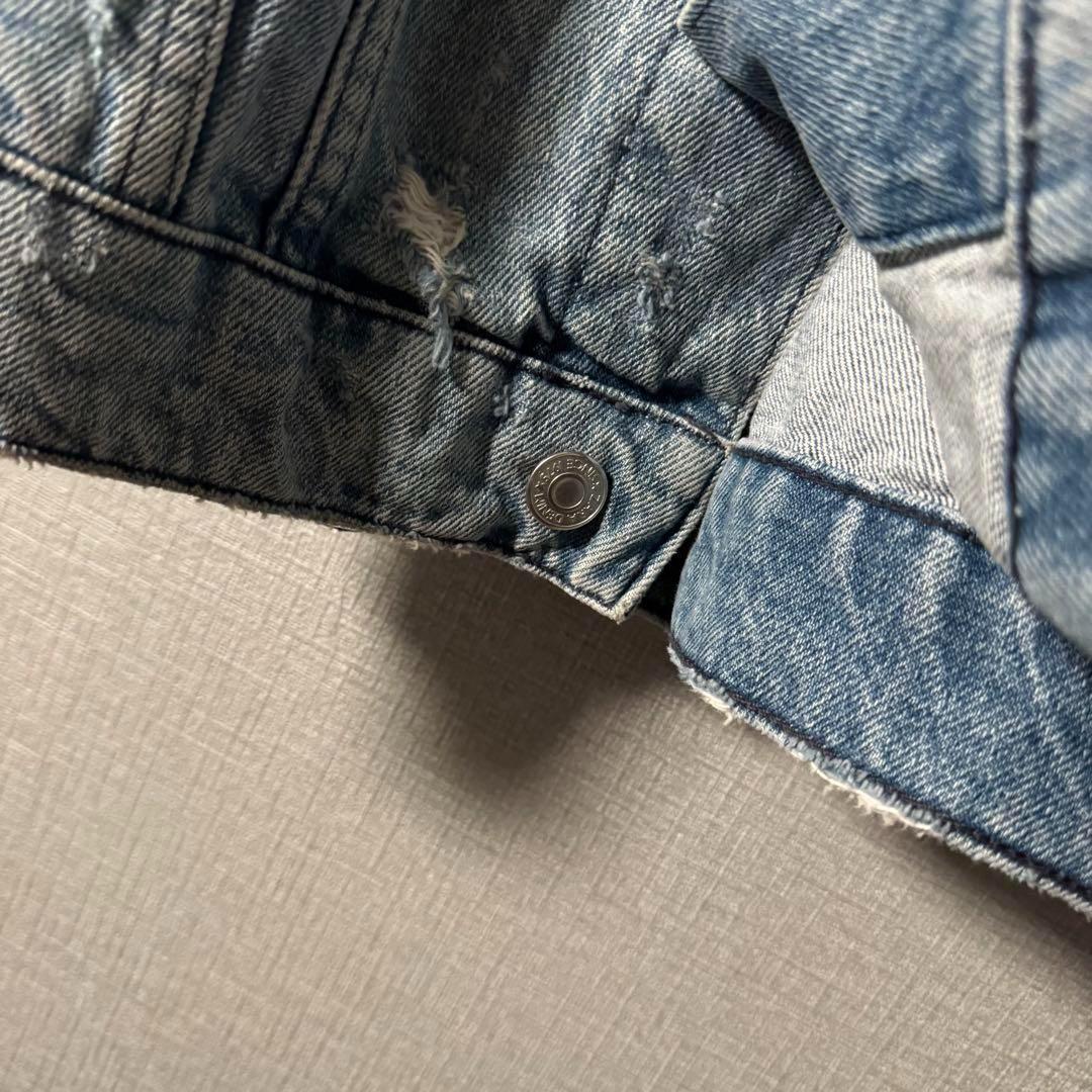 超個性的★ZARA ザラ デニムジャケット アートデザイン ダメージ加工 M 青