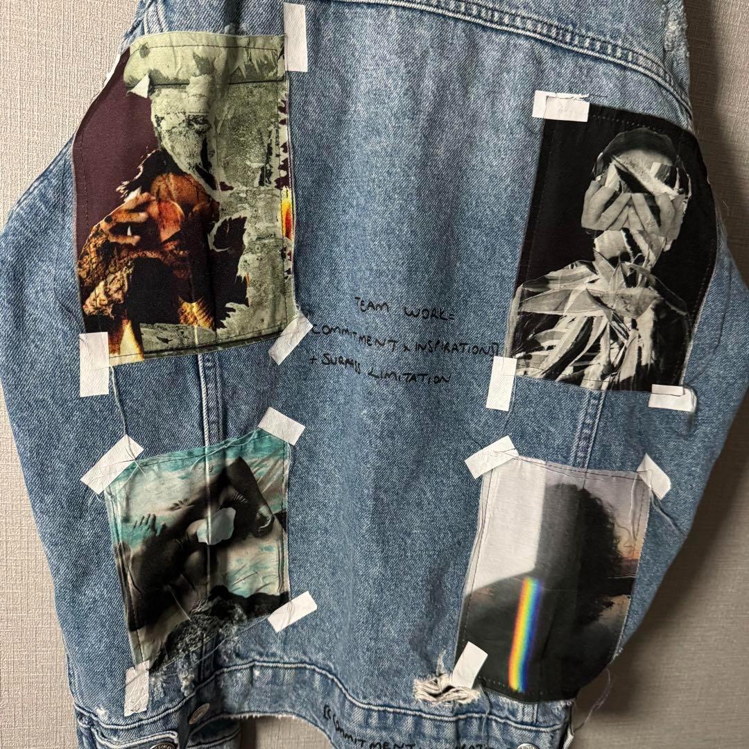 超個性的★ZARA ザラ デニムジャケット アートデザイン ダメージ加工 M 青