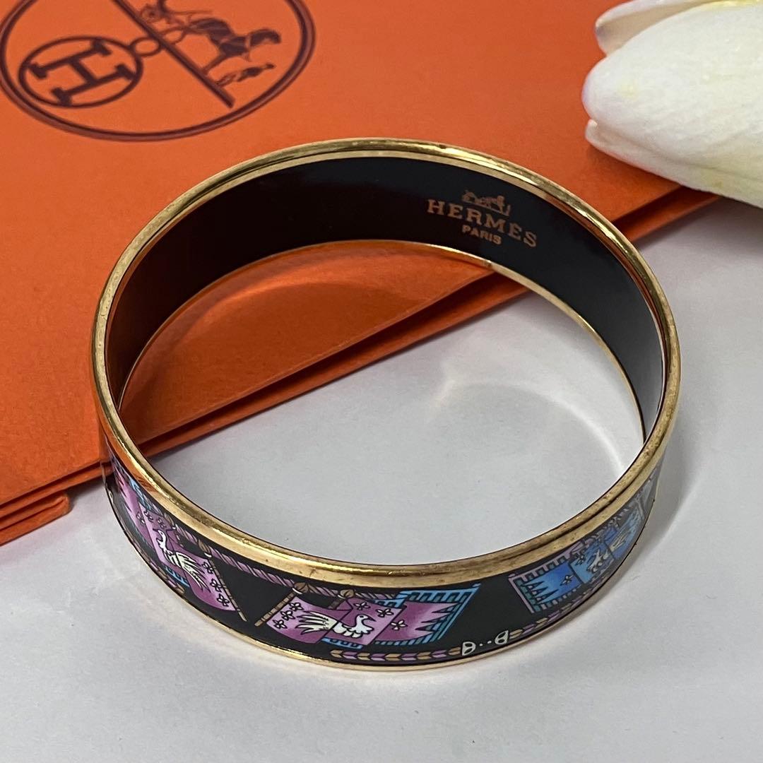 HERMES エマイユ 七宝焼きバングル フラッグ＆バード柄 マルチカラー