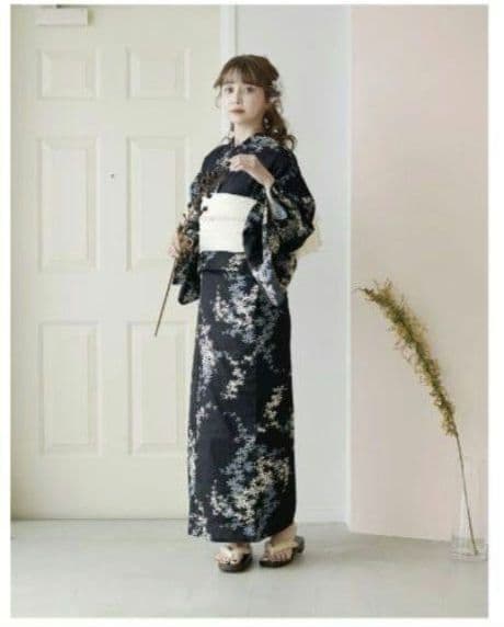 新品未使用　ディータ【如月の萩ながれ】浴衣・しわ兵児帯・下駄　3点セット