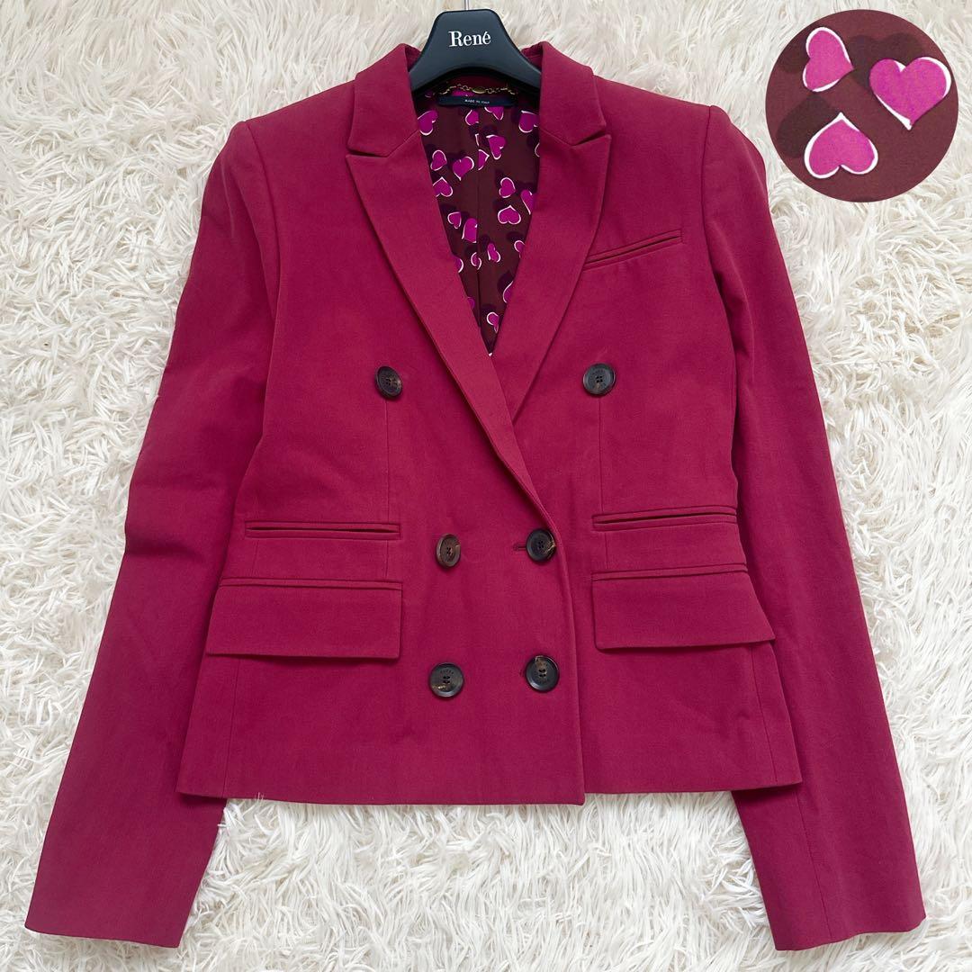 グッチ ハート柄 ダブルテーラードジャケット ホースビット ピンク系 S