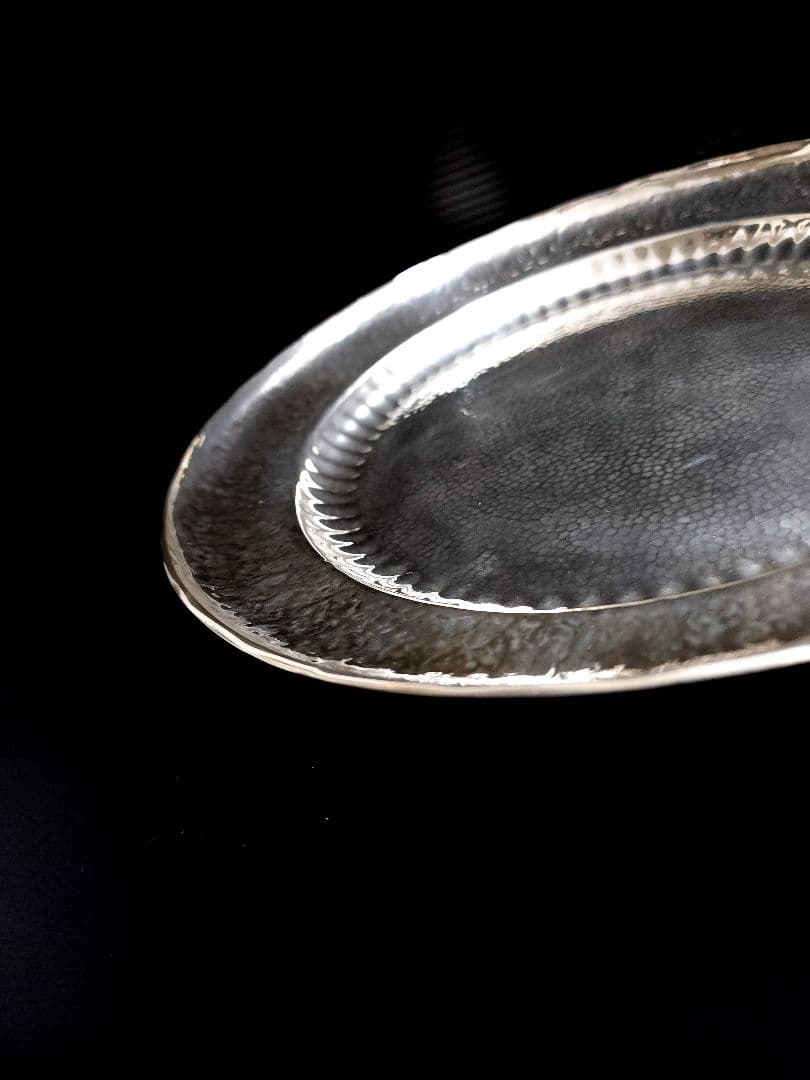 純銀　平安 美照 造 (加澤美照) 鎚目打　静海盆 打出 約378.35ｇ共箱