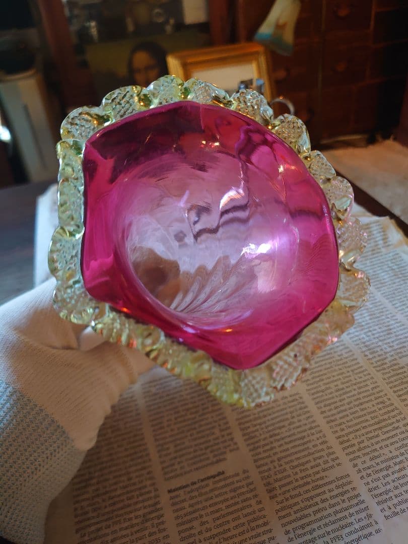 「売約済」イギリス1930s'イパーン クランベリー＆ヴァセリンフラワーベース