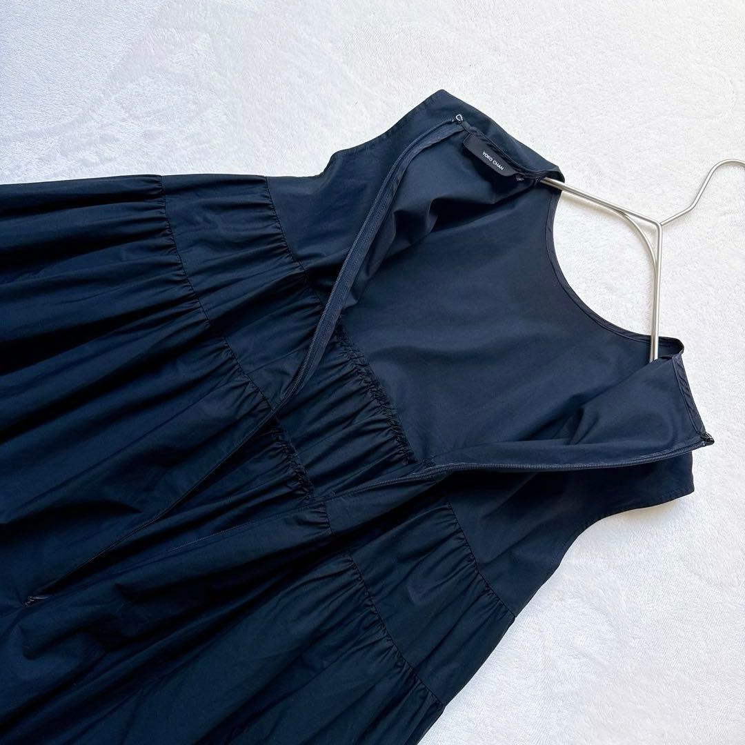 ヨーコチャン ノースリーブ ロング ティアード ギャザーワンピース ネイビー S