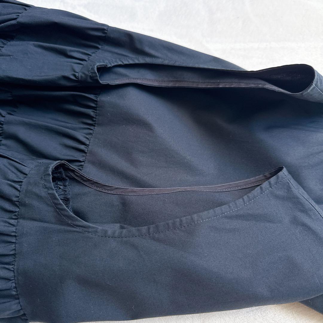 ヨーコチャン ノースリーブ ロング ティアード ギャザーワンピース ネイビー S