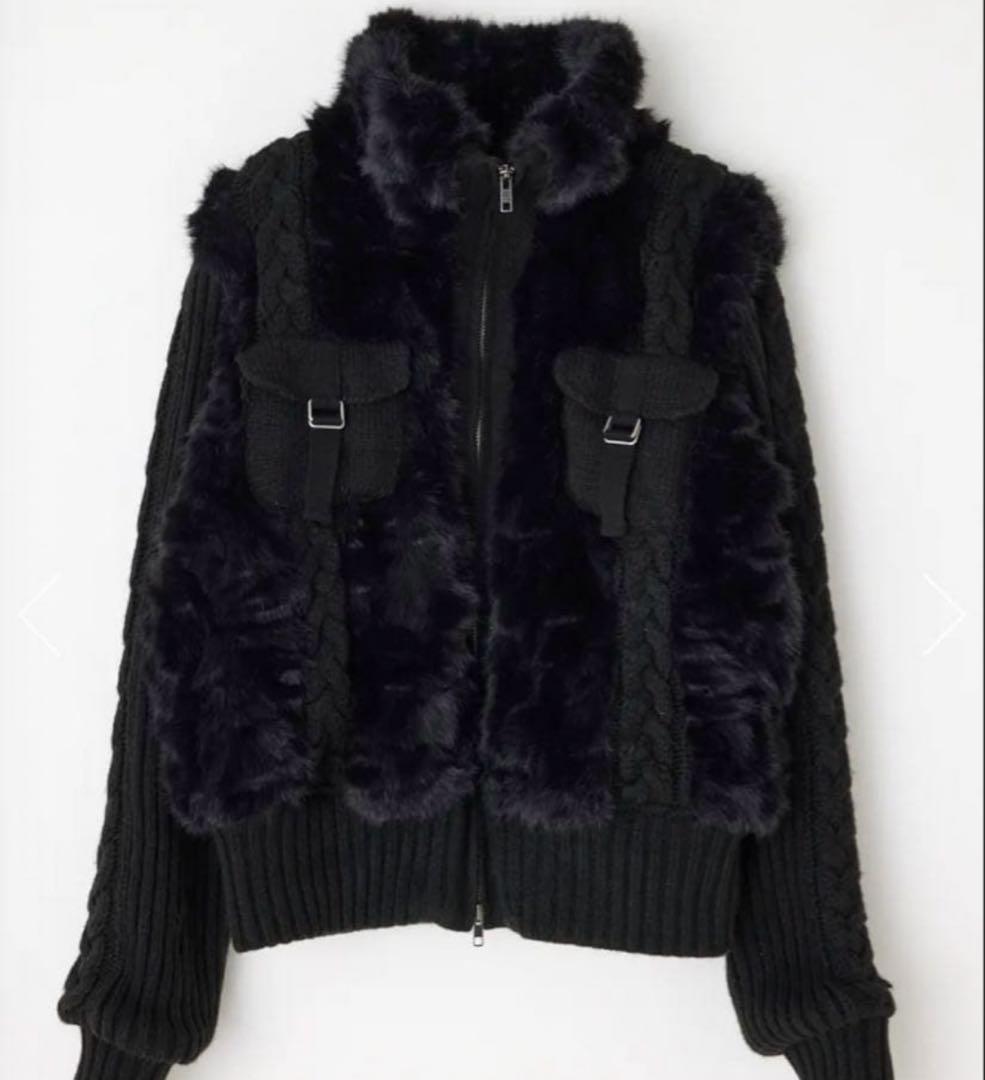 LAGUAGEM CABLE KNIT FAUX FUR ブルゾン ブラック