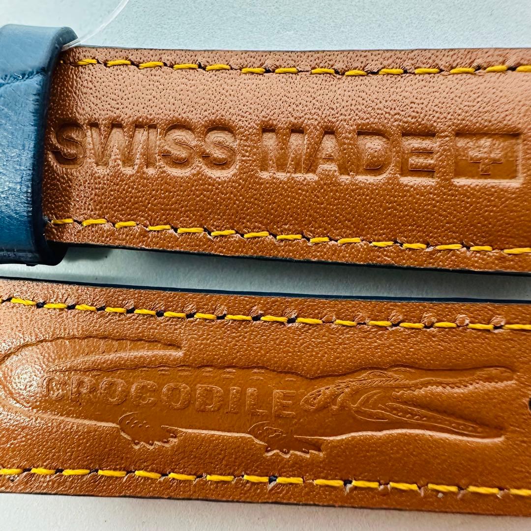 3079#20mm-18mmダークブルー★本物クロコダイルレザーベルト★スイス製