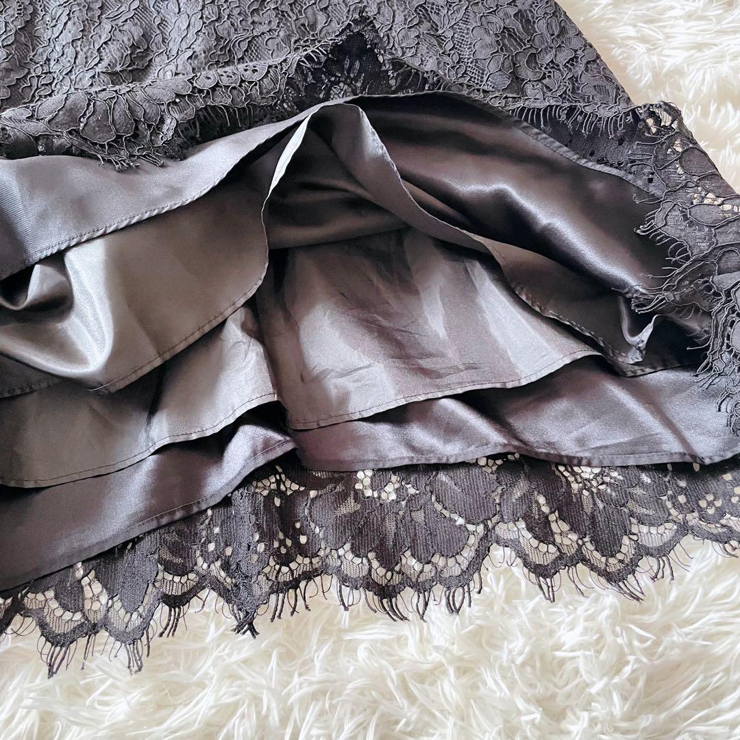 美品 グレースコンチネンタル ロング丈 ワンピース 総レース ドレス 刺繍 黒