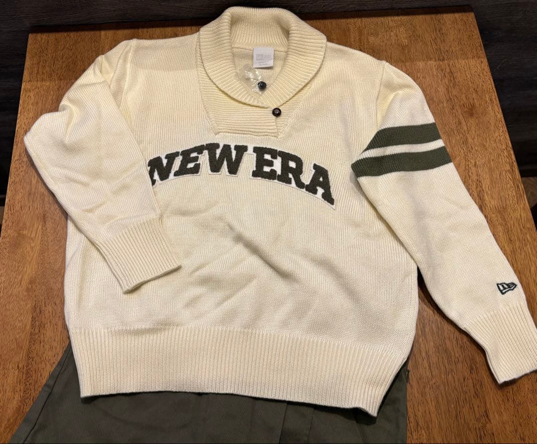 NEW ERA レディースM オフホワイト ショールカラー ニット セーター