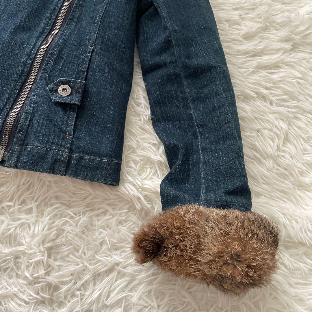 Theory セオリー ラビットファー 長袖 デニム ライダースジャケット M