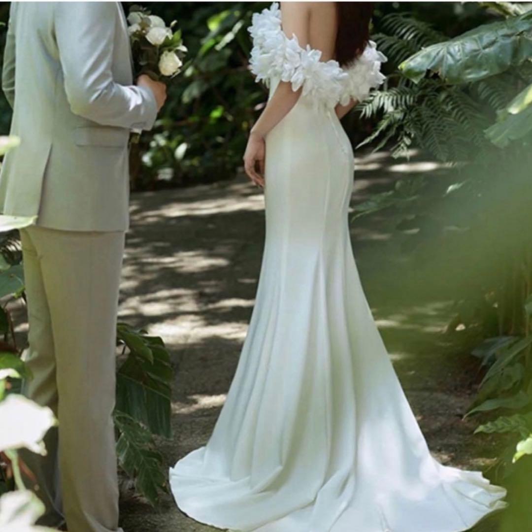 オフショルダー ドレス 前撮り ウェディング 二次会