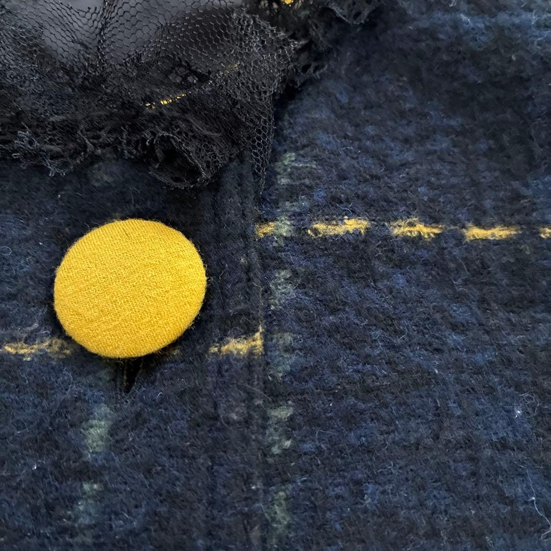 エイココンドウ 　ロングジレ　ワンピース　チェック柄　レース　秋冬　ジップアップ