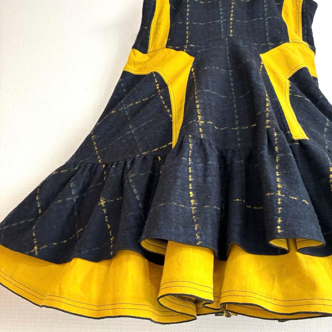 エイココンドウ 　ロングジレ　ワンピース　チェック柄　レース　秋冬　ジップアップ