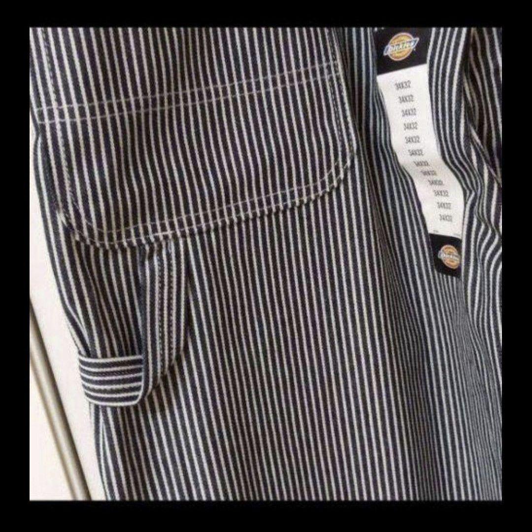 新品 34x32 HS ヒッコリーストライプ ディッキーズ オーバーオール