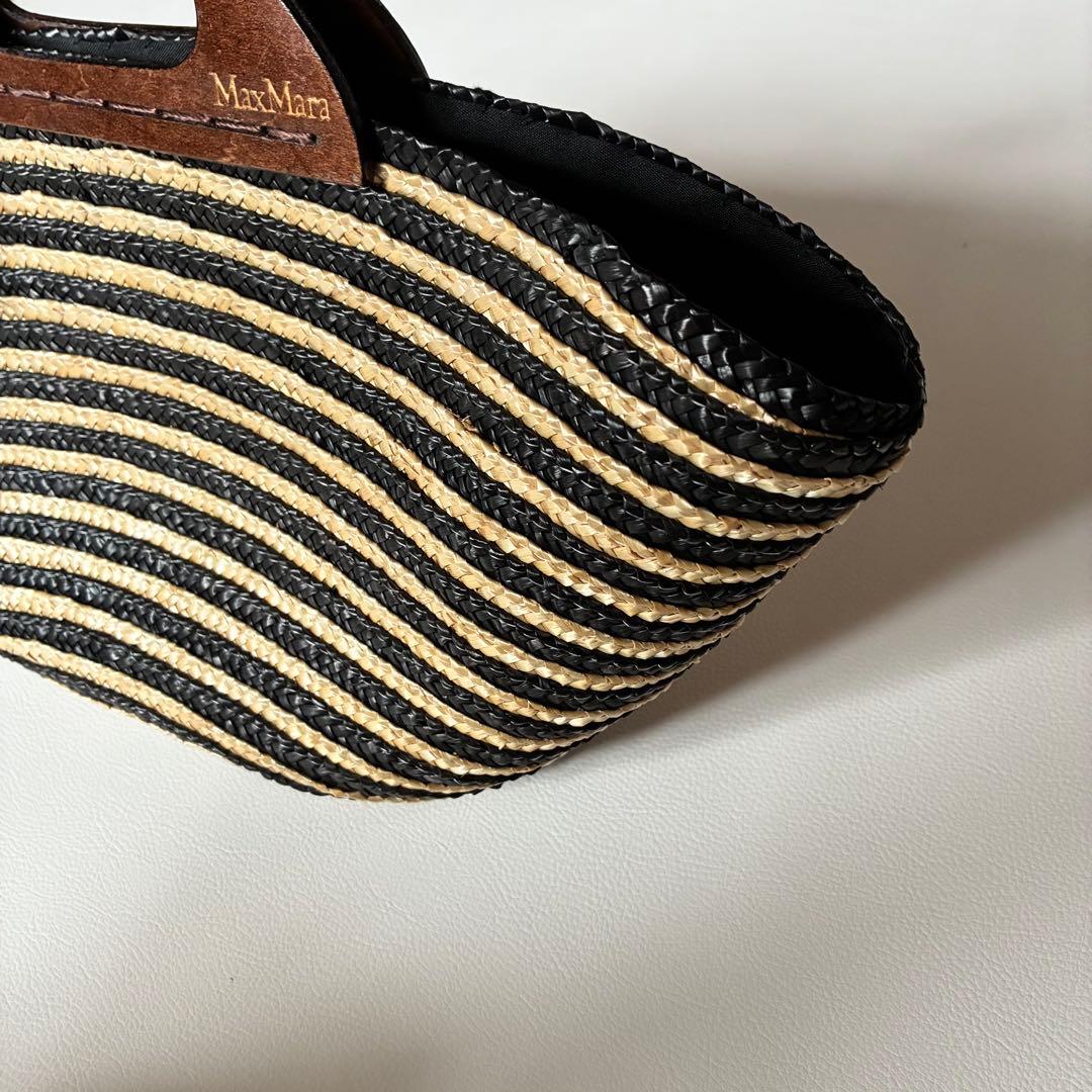新品タグ付✨Max Mara　マックスマーラ　カゴバッグ　木製ハンドル　ロゴ刻印