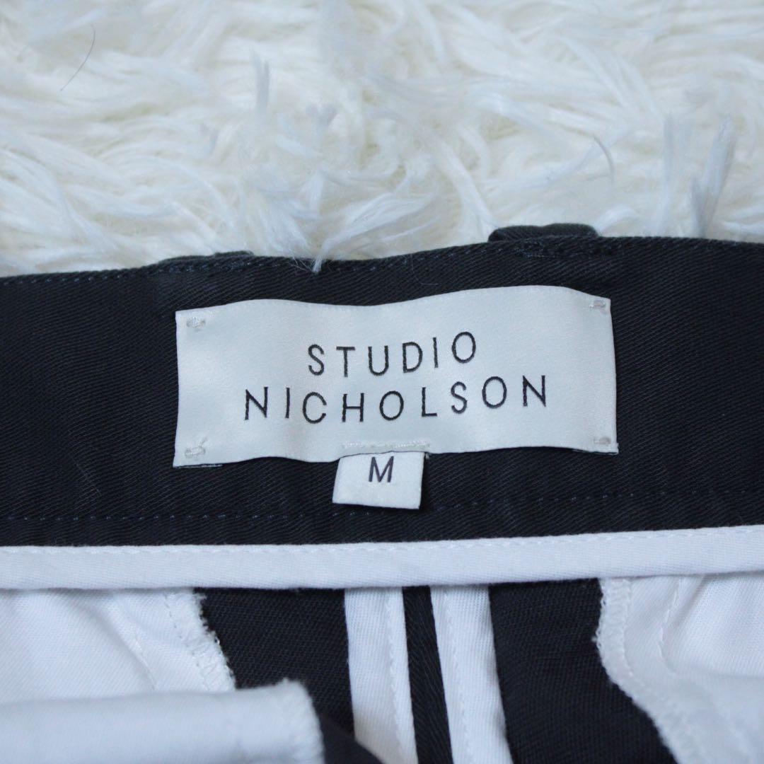 希少 スタジオニコルソン VOLI コットンリヨセルツイル タックパンツ M 紺