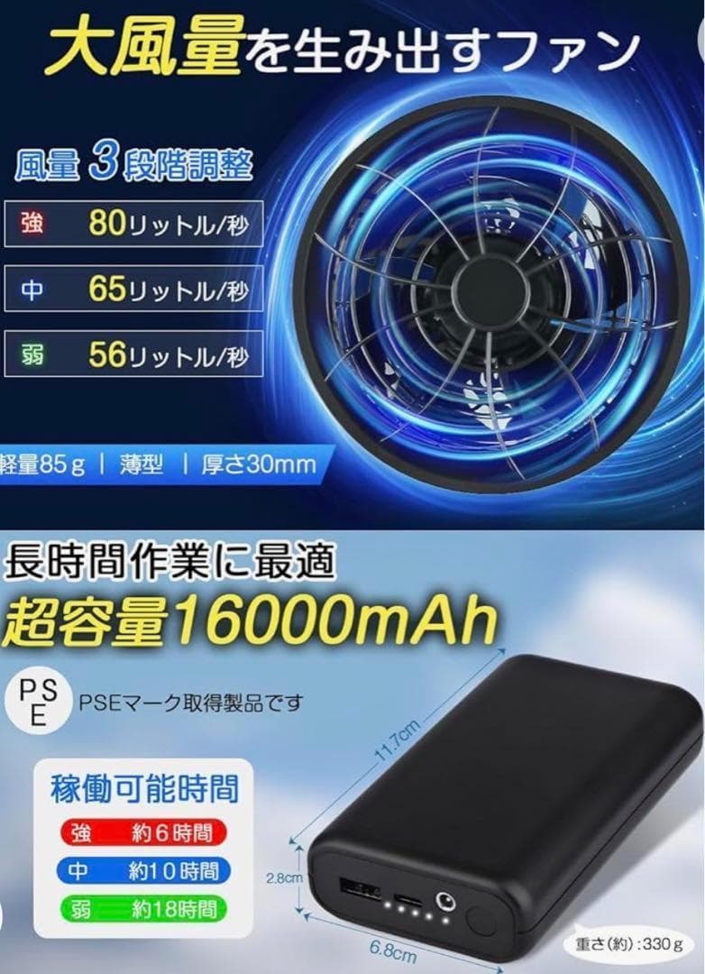 空調服　ファンバッテリーセット　Lサイズベスト付き