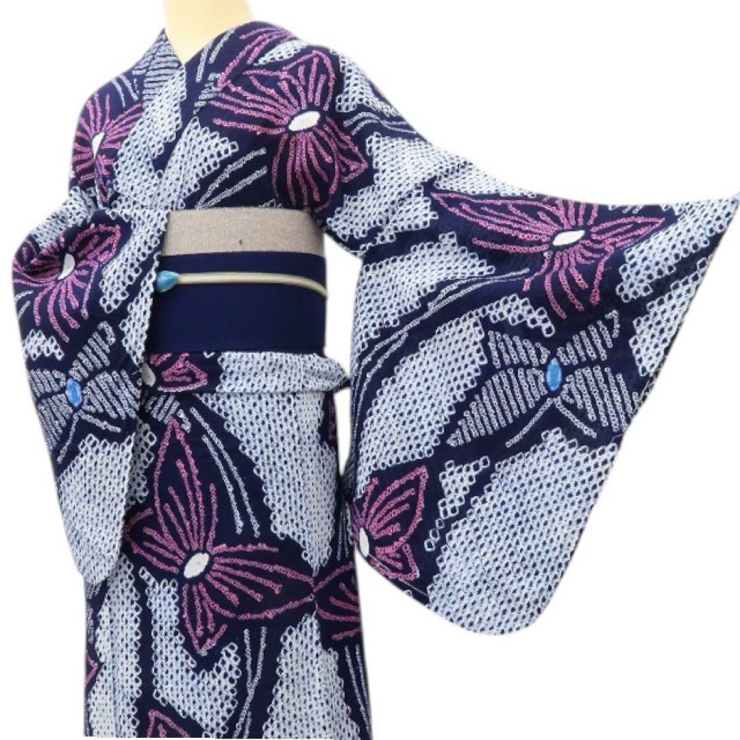 あきちゃん✺美品未着用 有松鳴海絞り 蝶 綿 高級浴衣 着物 A2172