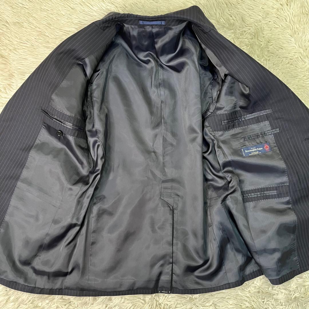 未使用級✨ゼニア　セットアップスーツ　シングル　2B ネイビー　ストライプ　S