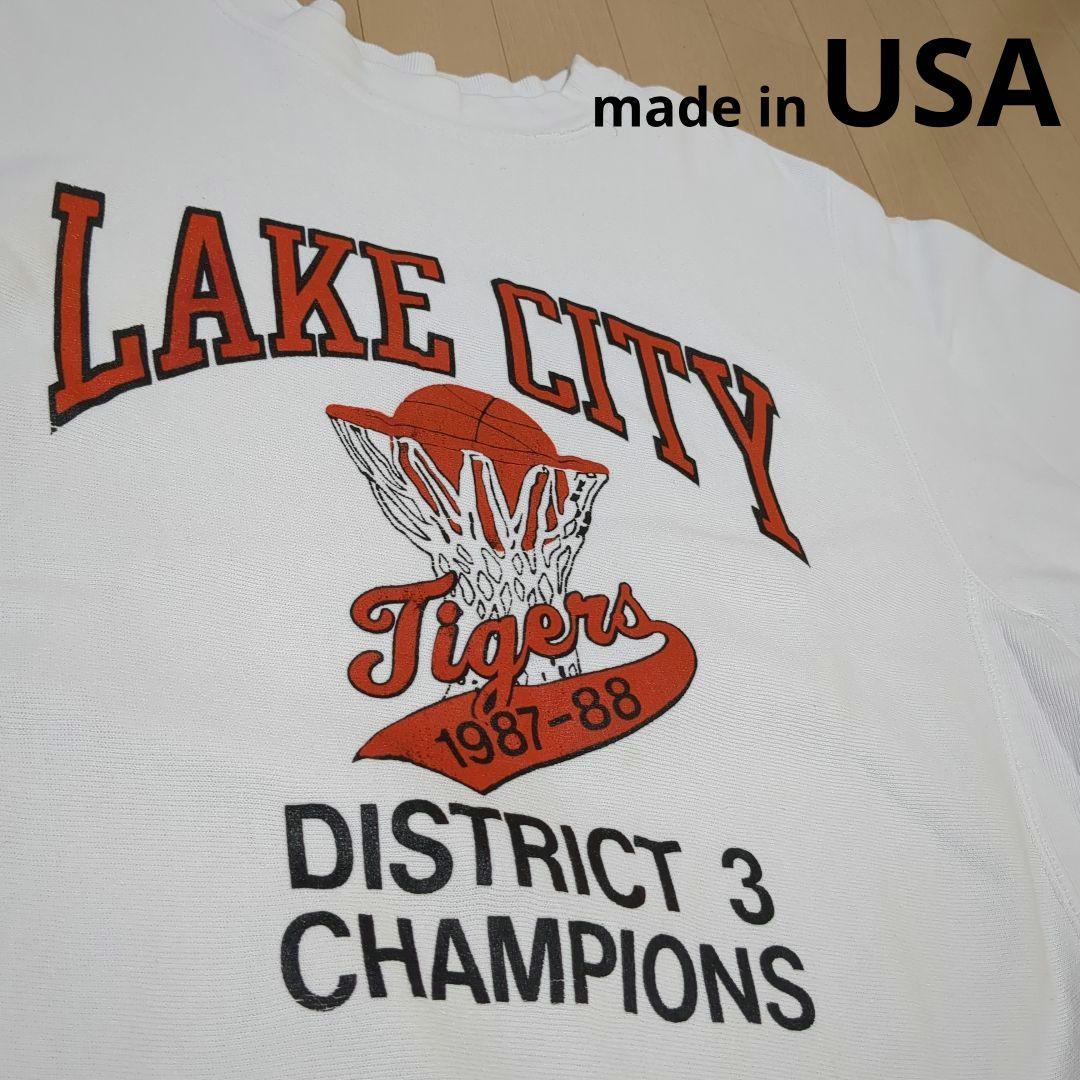 た*つ様 【80s トリコタグ】希少ホワイト×両面6段ラバープリント リバースウ