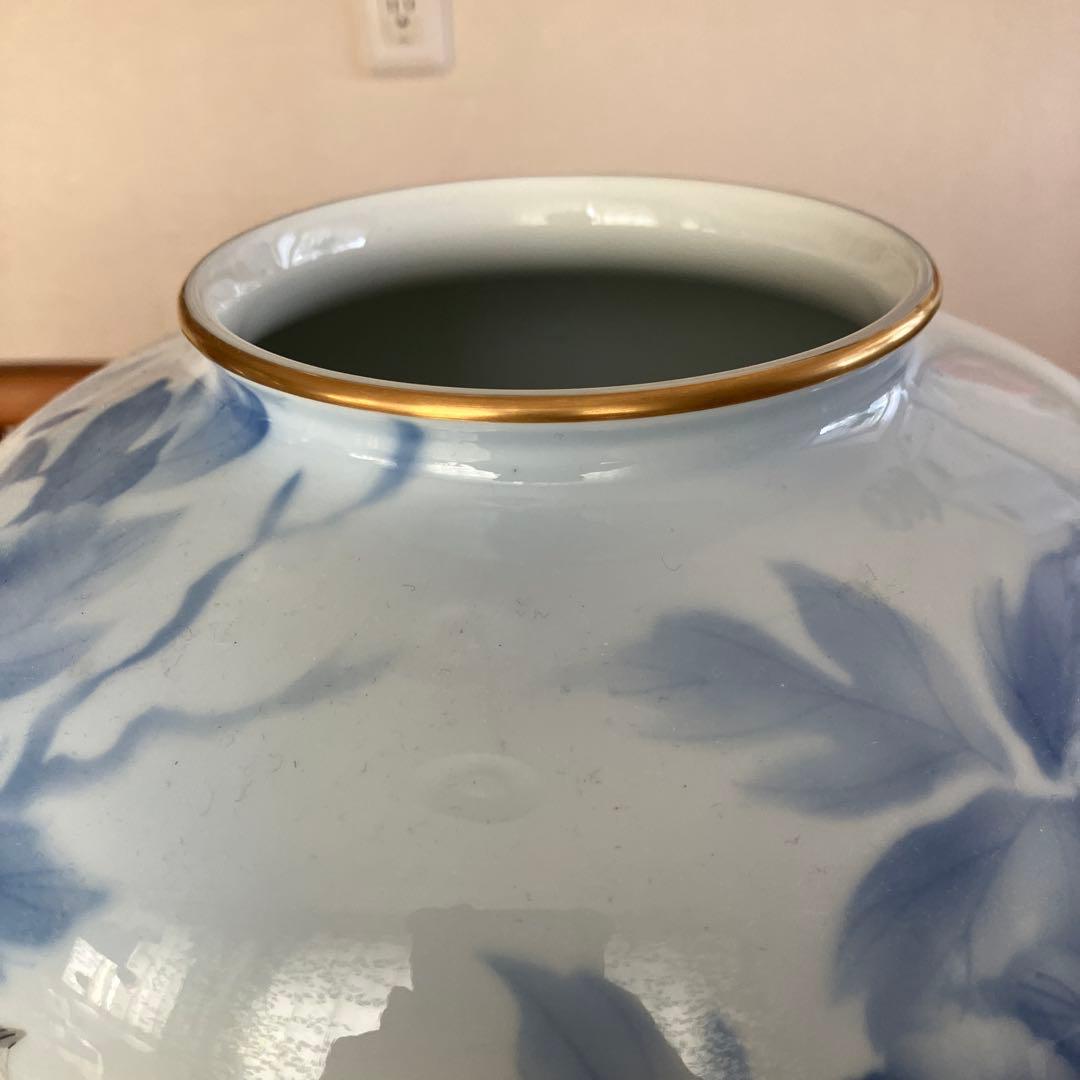 深川製磁　宮内庁御用達　官窯染付　花鳥絵　牡丹カワセミ　花瓶1個　高さ約25.5