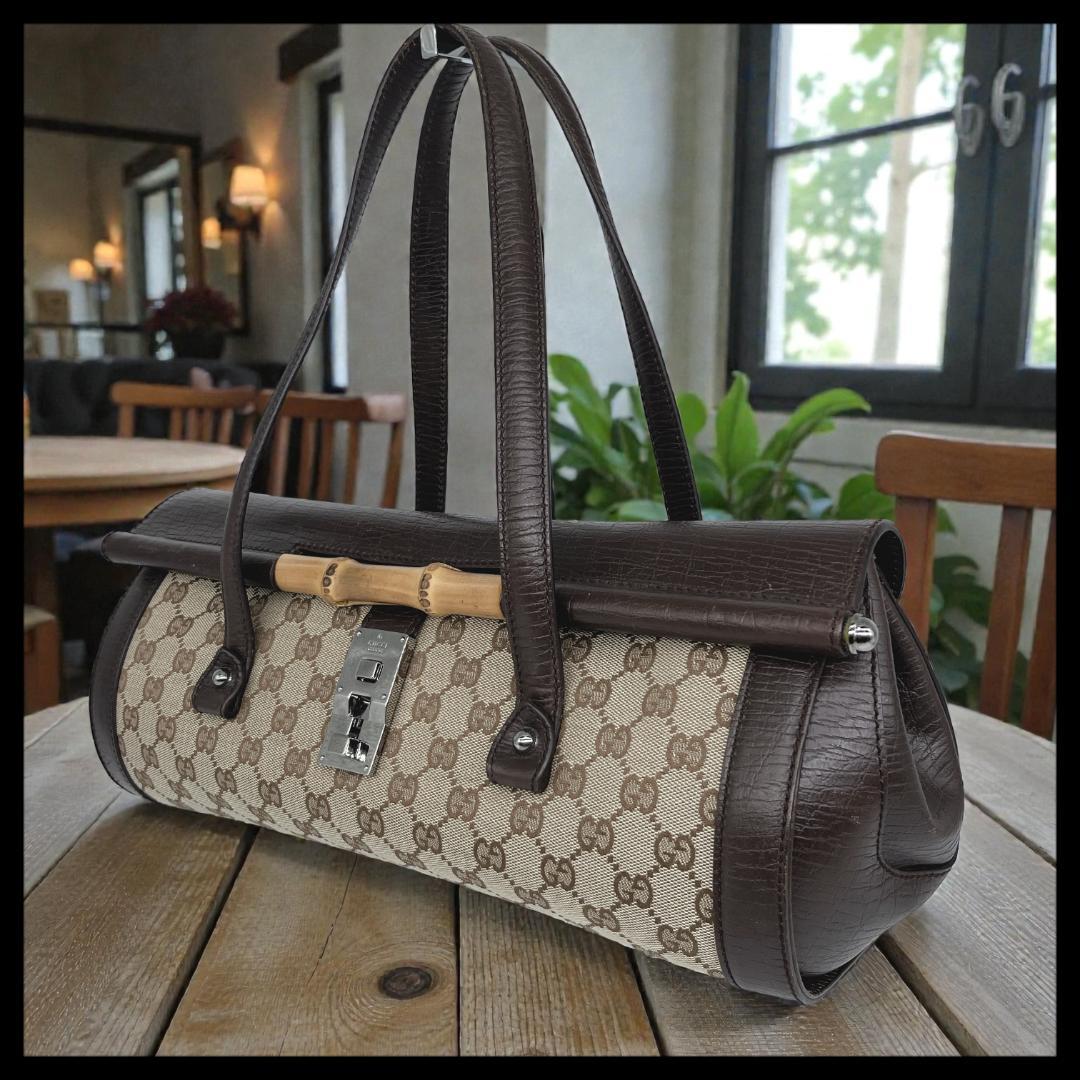 GUCCI グッチ GGキャンバス バンブー ハンドバッグ 筒型 ヴィンテージ