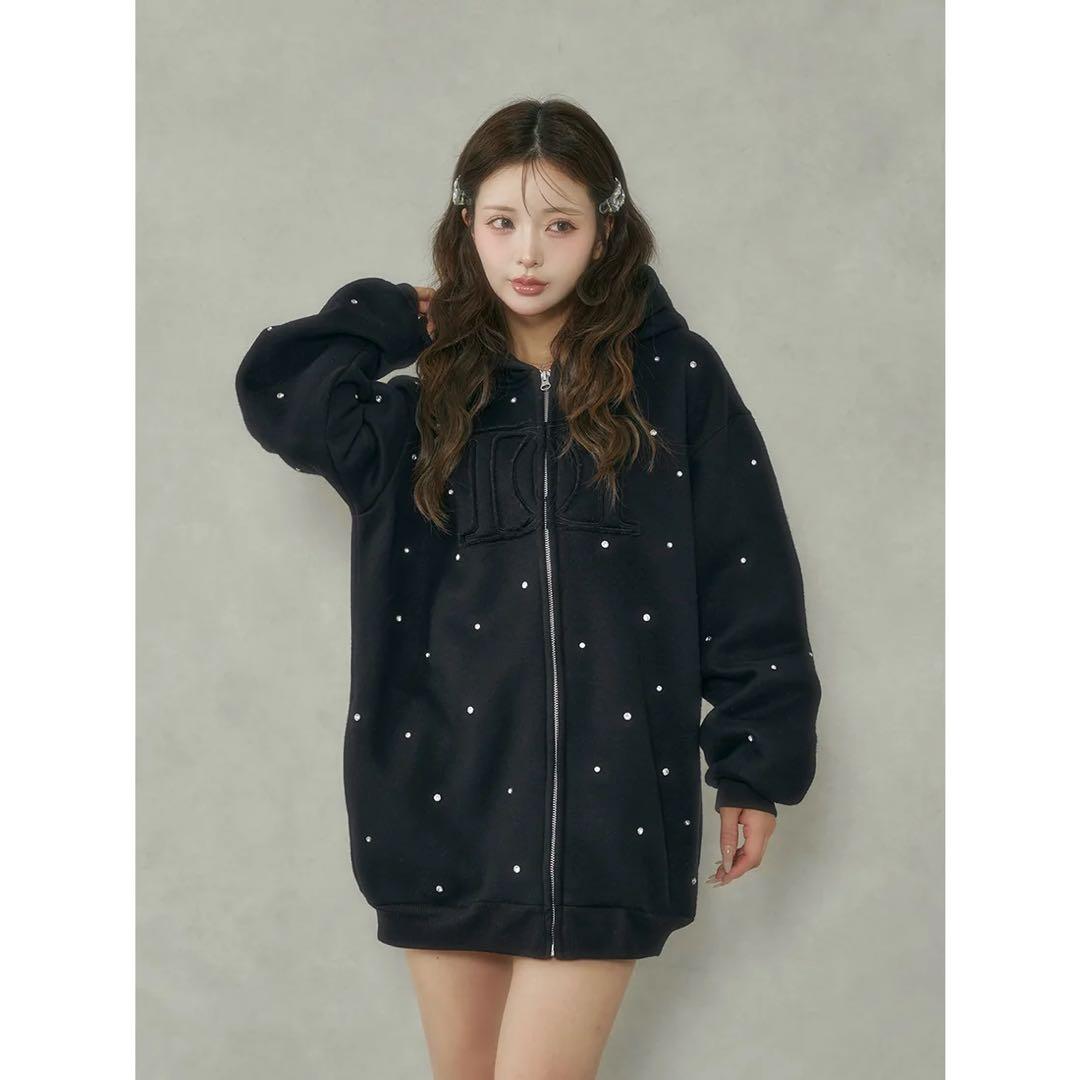 新品タグ付き ダーリッチ ブラック DDロゴビジュージップパーカー F フリー