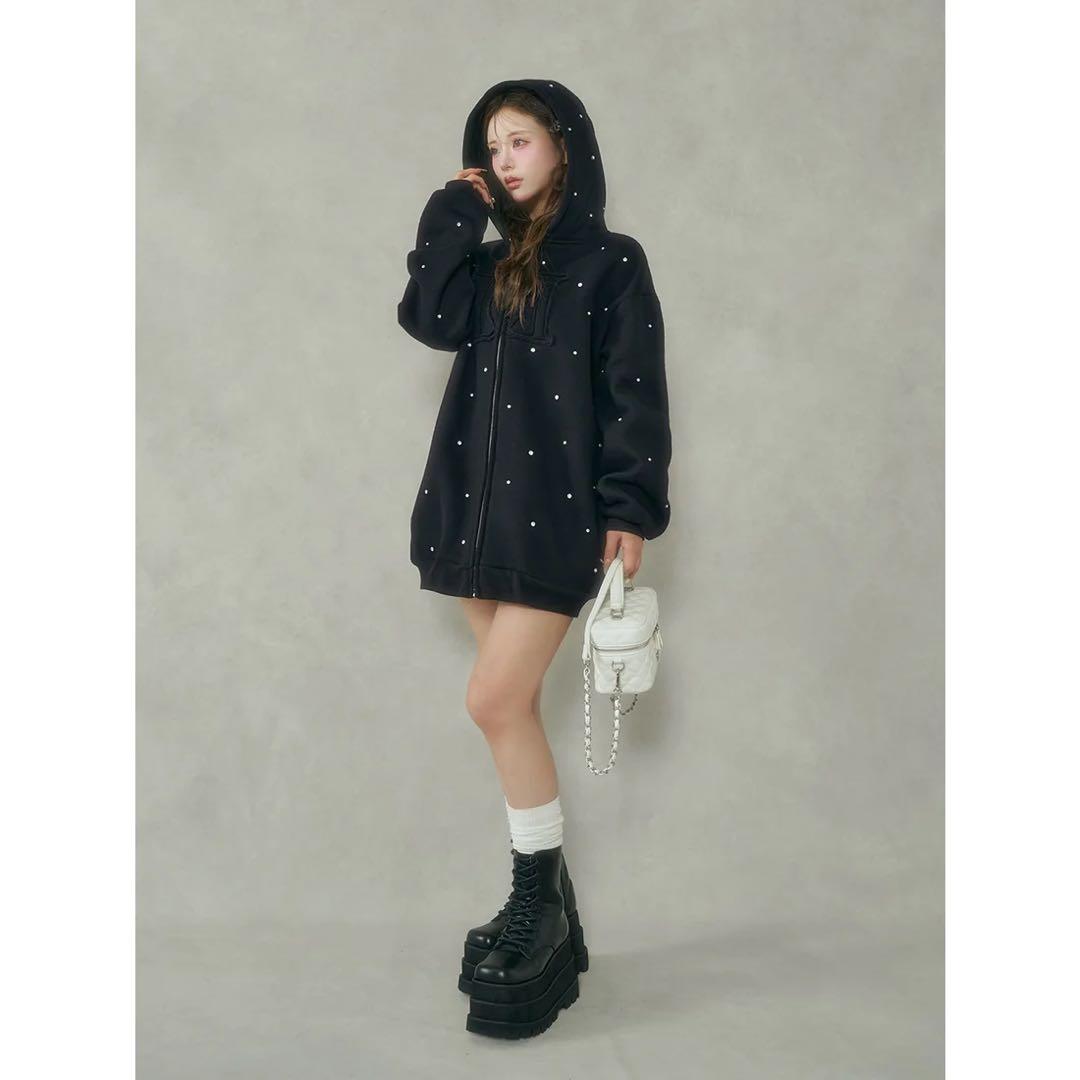 新品タグ付き ダーリッチ ブラック DDロゴビジュージップパーカー F フリー