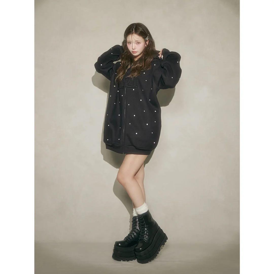 新品タグ付き ダーリッチ ブラック DDロゴビジュージップパーカー F フリー