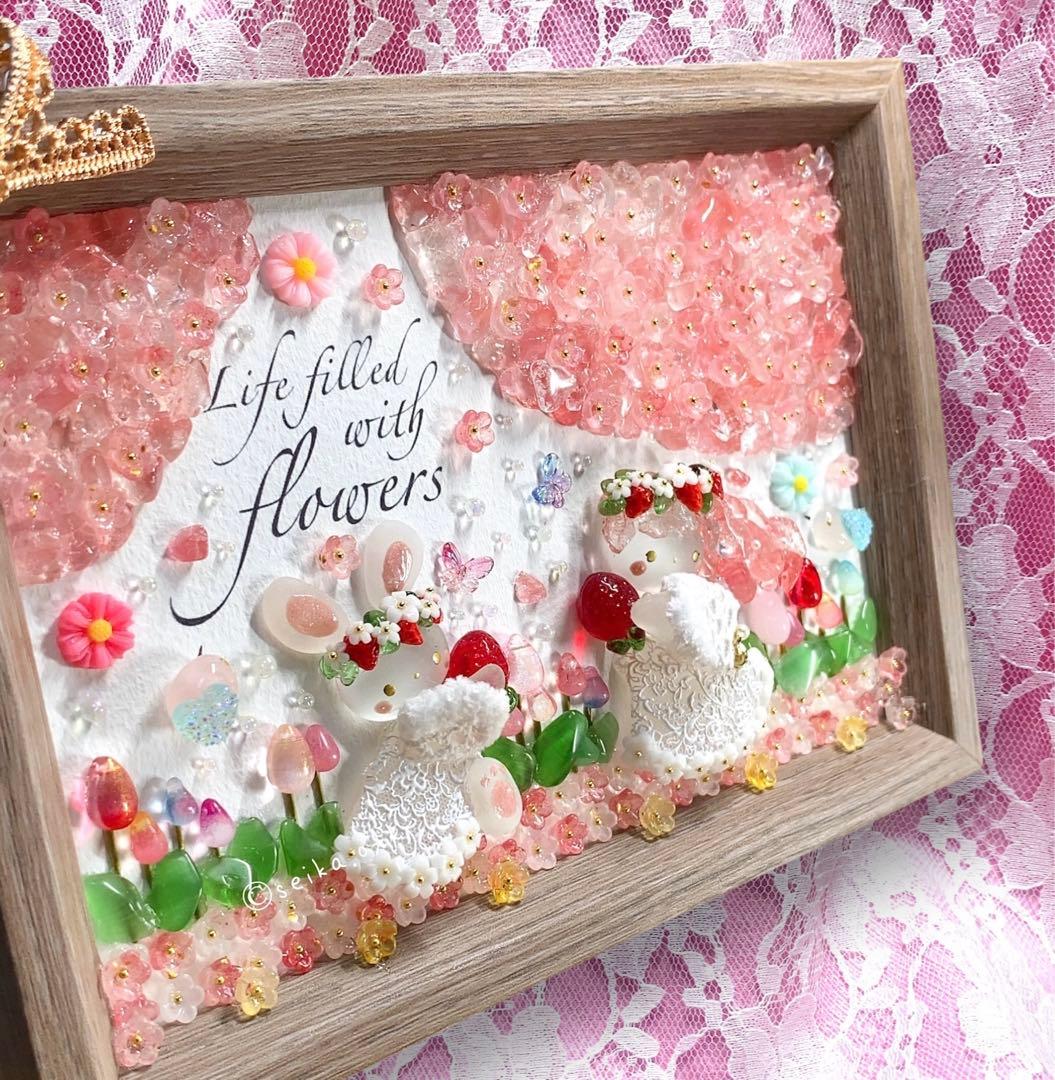 1276苺の花冠と春花畑 北欧インテリア 桜プリンセス シーグラスアート 母の日